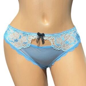 Victorias Secret Dream Angels Metallic Lace & Sheer Mesh Cheekini panty blue L